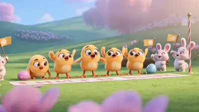 Ultra-cute 3D Easter chick marathon video prompt