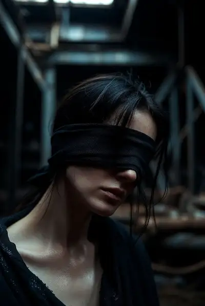 Dark Atmospheric Portrait in Abandoned Industrial Structure