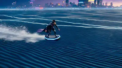 Hoverboard Surfer on Levitating Sand