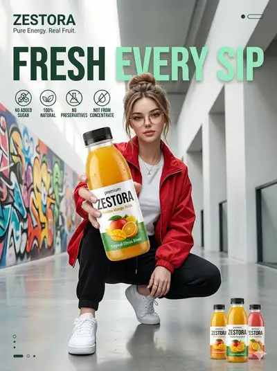 Premium-Getränkewerbeplakat mit Streetwear-Model