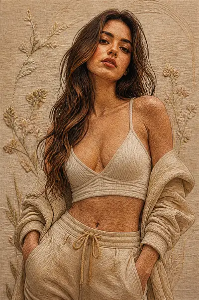 Full-embroidery textile art fashion portrait prompt