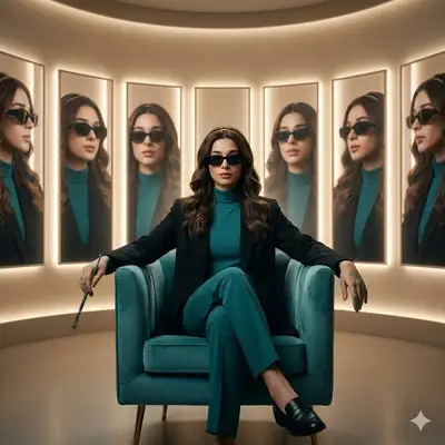 Cinematic Studio Portrait of Confident Girl in Teal