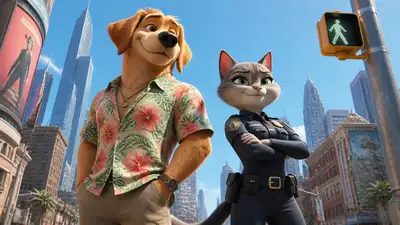 Anthropomorphic dog and cat CGI film still