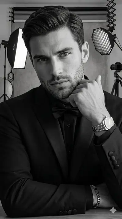 High-Fashion Black and White Studio Portrait