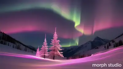 3D Pink Aurora Snowy Night Effect