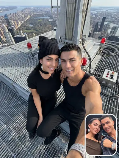 Skyscraper rooftop maintenance deck couple selfie, GPT Image 2