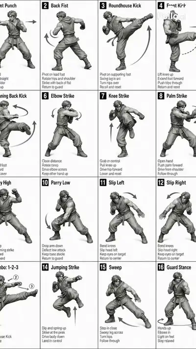 Martial Arts Movement Sheet and Animation Prompt