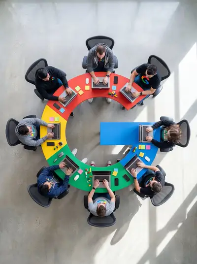 Ultra-Wide Top-Down Flat Lay Conference Table Prompt