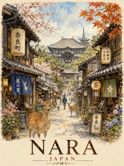 Vintage Travel Poster of Nara, Japan