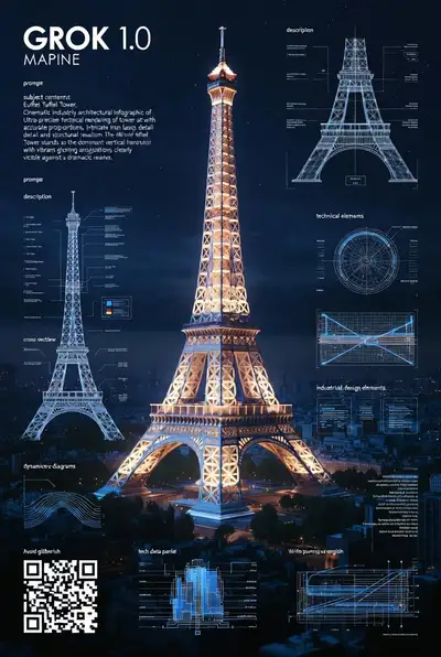 Cinematic Eiffel Tower Architectural Infographic