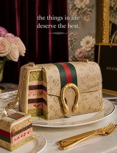 Louis Vuitton handbag inspired designer cake prompt