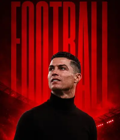Cinematic sports poster: footballer with giant word behind him