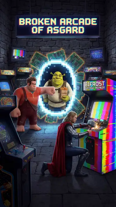 Broken Arcade of Asgard Crossover Scene