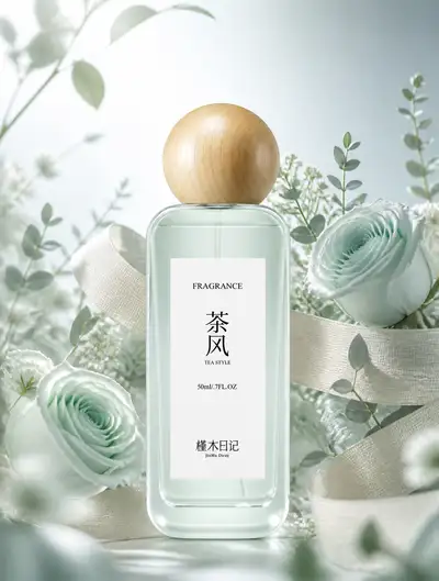 Mint green perfume bottle luxury product photo