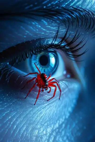 Red Spider Emerging from Blue Eye