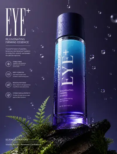 Eye Plus violet gradient bottle product advertisement