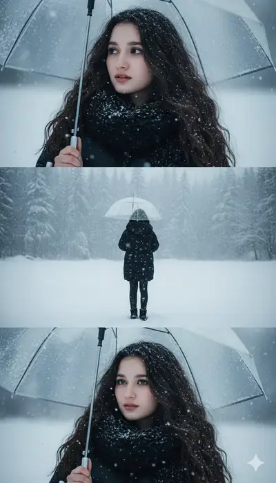 Tríptico Cinematográfico de Retrato en Tormenta de Nieve