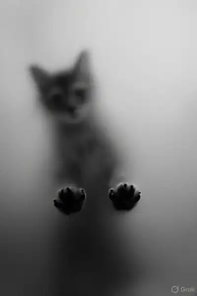 Black and White Cat Behind Frosted Glass