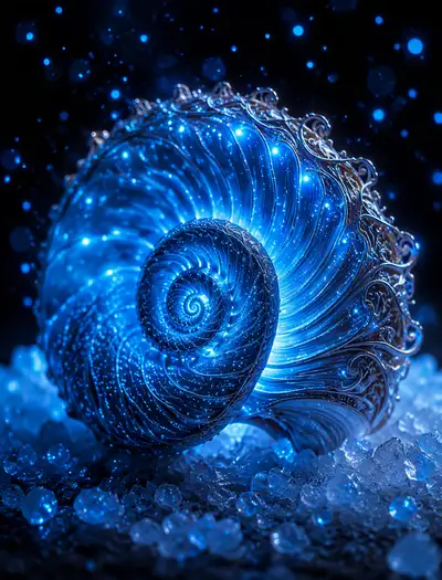 Bioluminescent Seashell on Crystals