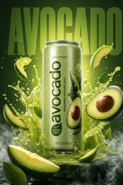 Avocado-flavored beverage can product ad