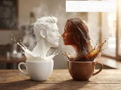 Surreal Liquid Face Coffee Cups Photo