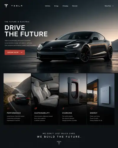 Cinematic brand landing page website design concept prompt