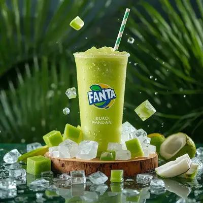 Fanta Buko Pandan tropical drink advertising prompt (variant 2)