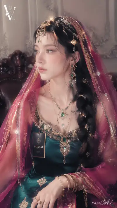 Exotic court fantasy portrait with veiled headdress, VOXCAT style