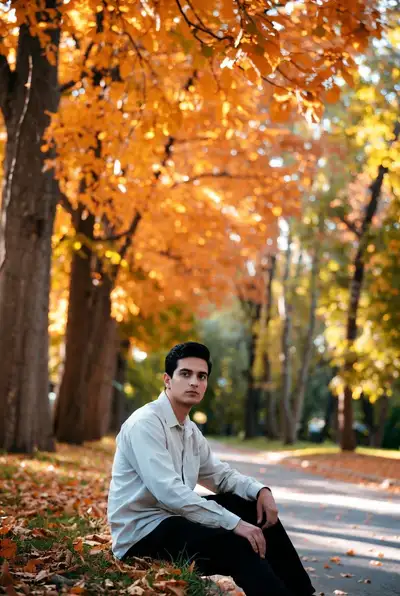 Autumn Chinar Tree Cinematic Portrait