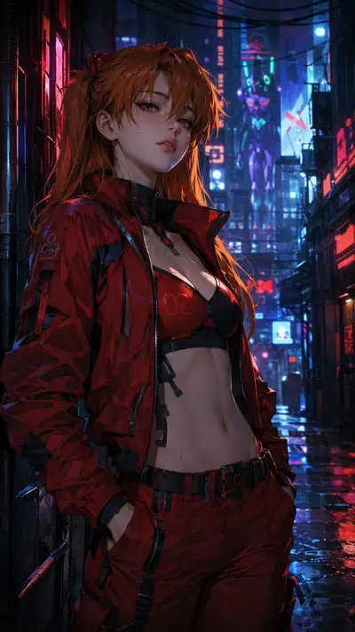 Cyberpunk anime-style alley portraits of four female characters