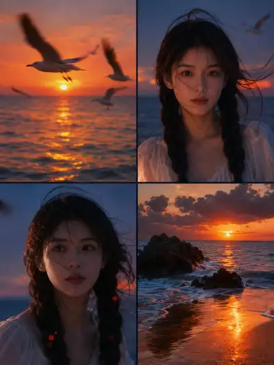 Cinematic Seaside Sunset Portrait Collage