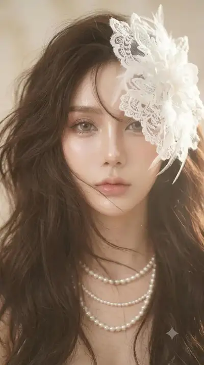 Dreamy Editorial Beauty Portrait with Lace Headpiece