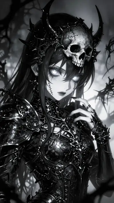 Gothic anime armored character portrait prompt