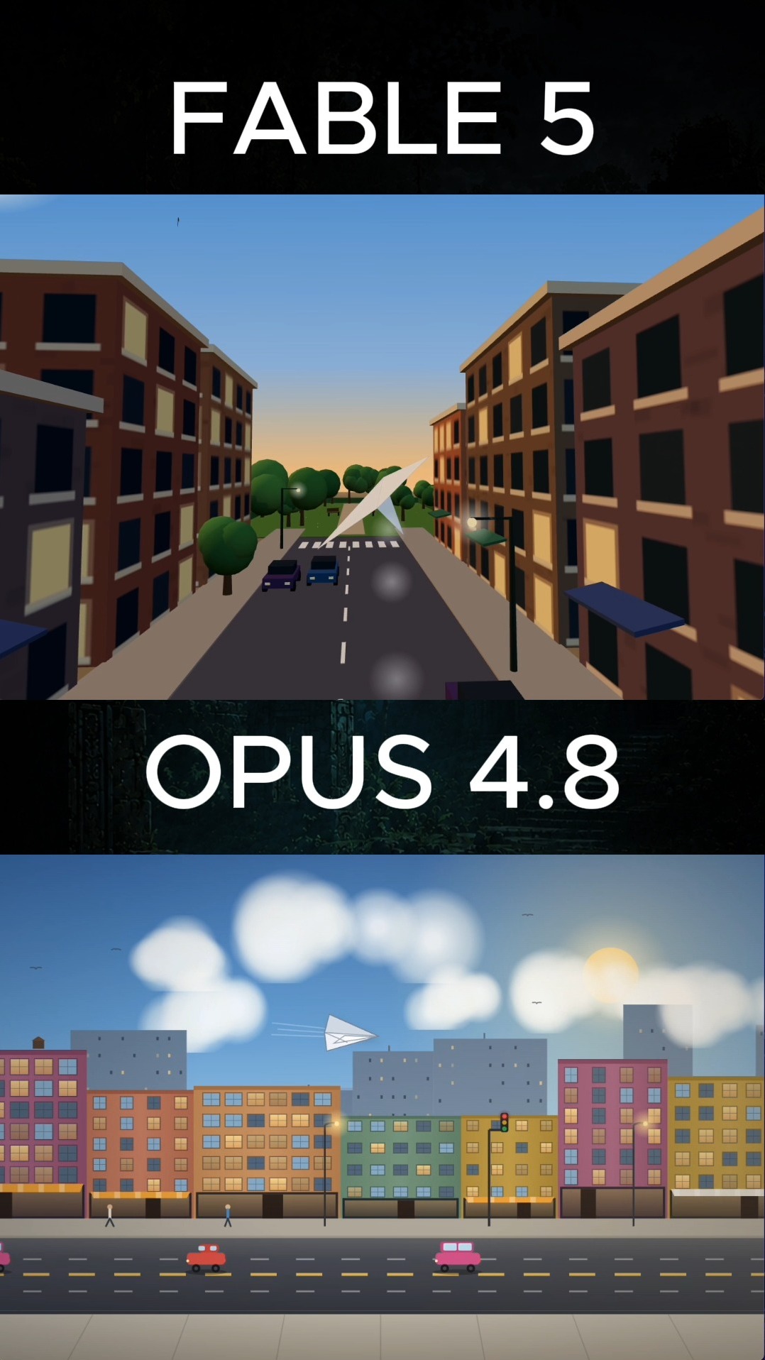 Paper airplane flying down the street animation in HTML