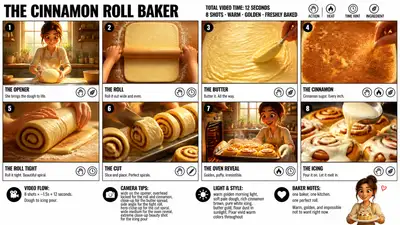 Cinnamon roll baker storyboard poster, Pixar style