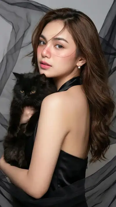 High-Fashion Portrait with Black Cat