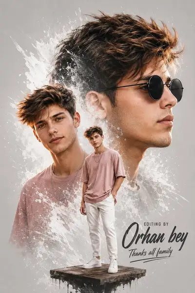 Doppelbelichtungs-Filmposter mit drei überlagerten Ansichten einer Person