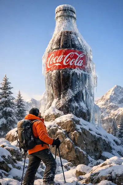 Monumental Brand Bottle in Alpine Landscape