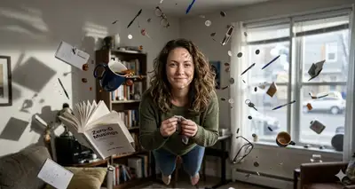 Zero-Gravity Living Room Hyper-Realistic Scene