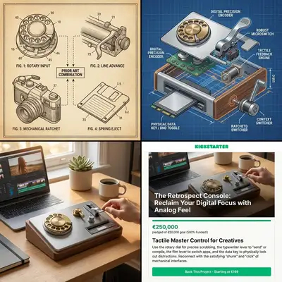 Cuadrícula de invención híbrida que mezcla tecnología obsoleta con diseño moderno