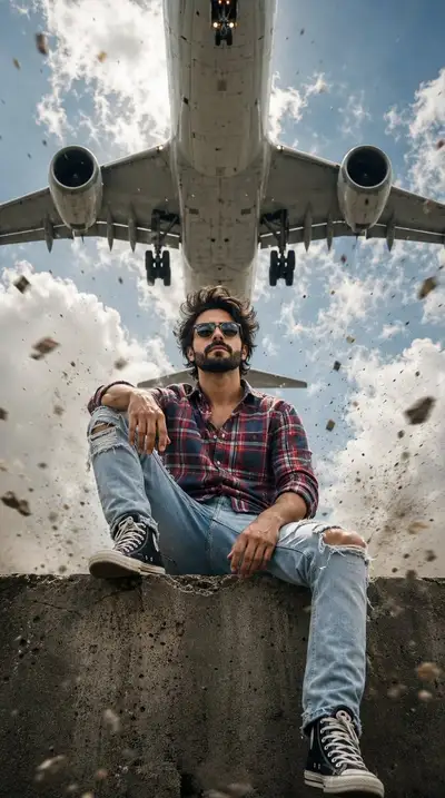 Cinematic Low-Angle Airplane Portrait