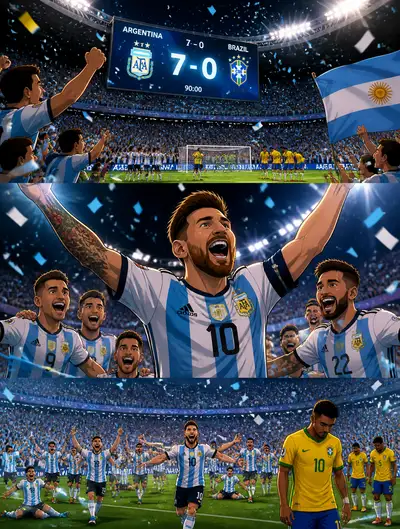 Animated Argentina vs Brazil football victory scene