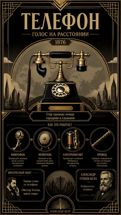 Telephone Invention Art Deco History Poster