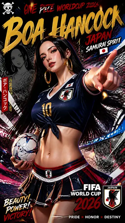 Comic-style World Cup poster featuring an anime cheerleader character