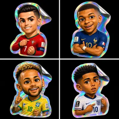 Holographic chibi sticker of a football player
