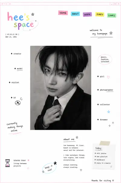 Early-internet personal portfolio webpage design