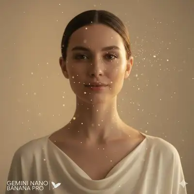 Serene close-up studio portrait with floating dust particles