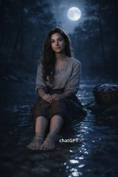 Cinematic Moonlit Forest River Portrait