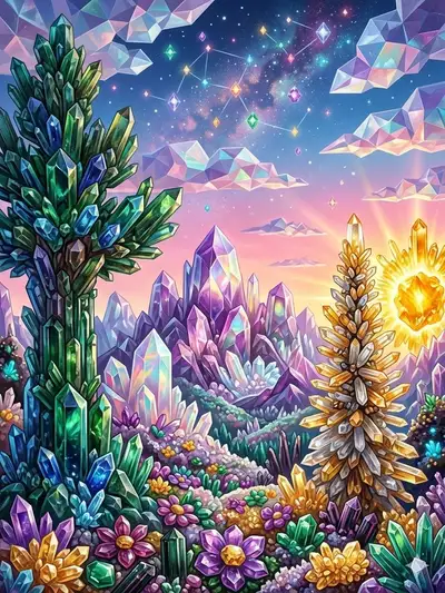 Ultra-Detailed Fantasy Crystal Valley Landscape
