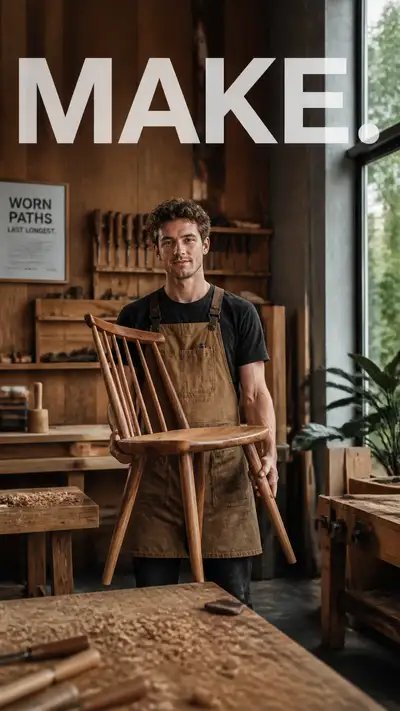 Holzwerkstatt-Editorial-Werbeposter mit der Aufschrift MAKE